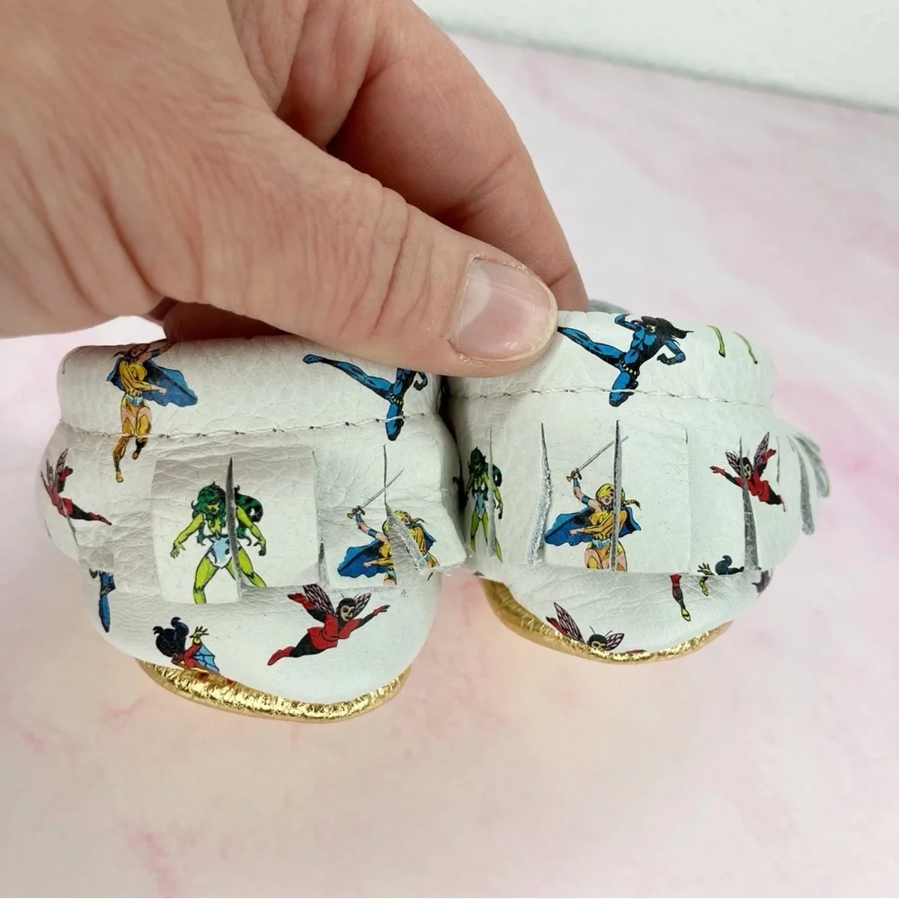 Freshly Picked baby shoes Women of Marvel white & gold leather moccasin 1 infant